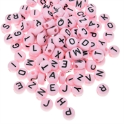 Bogstav perler. Flad. 7 mm. Lyserød. 250 stk.